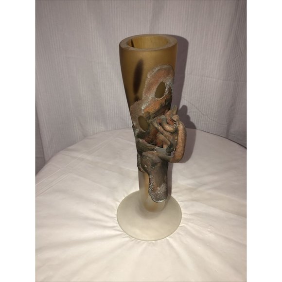 Art Deco Style Blown Glass Vase "Corn" 3d Metal Coated Brown  Handmade - Picture 4 of 12